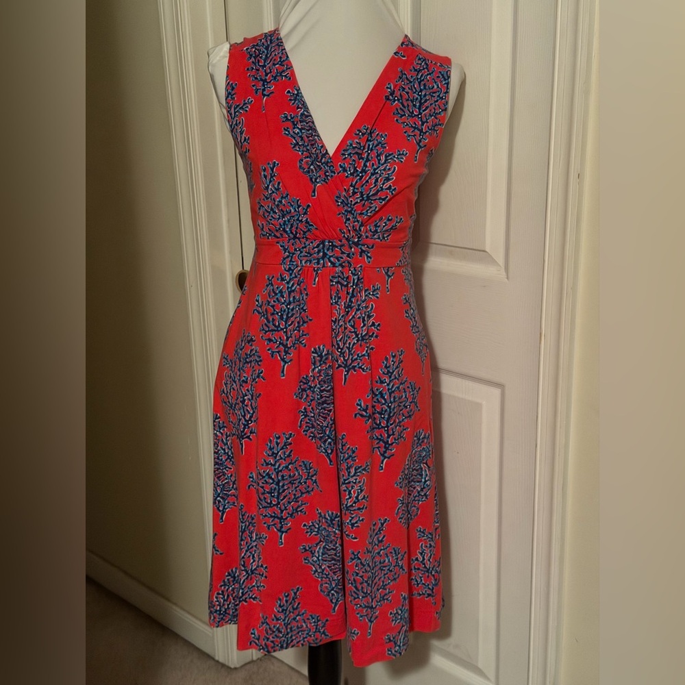 Lilly Pulitzer Red and Blue Coral Midi Dress
